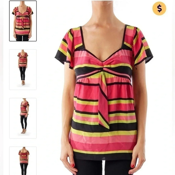 Nanette Lepore | 100% Silk Babydoll Pink Stripe Y2K Vintage Blouse Size 4 Small - Picture 2 of 4